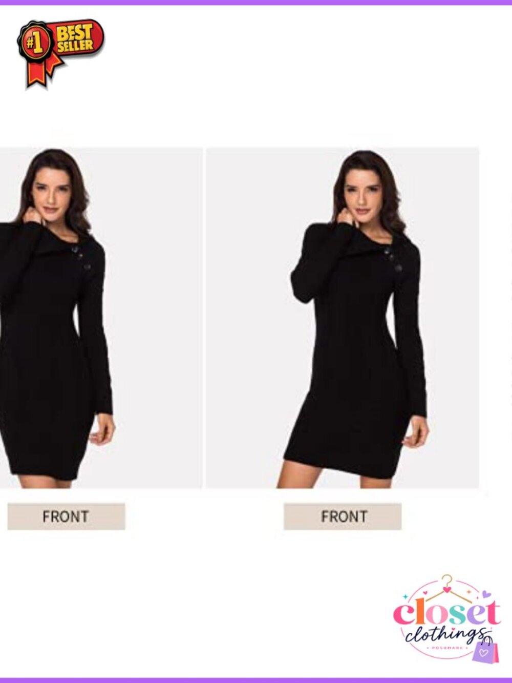 Turtleneck Long Sleeve Cable Knit Bodycon Sweater Dress - Picture 3 of 6